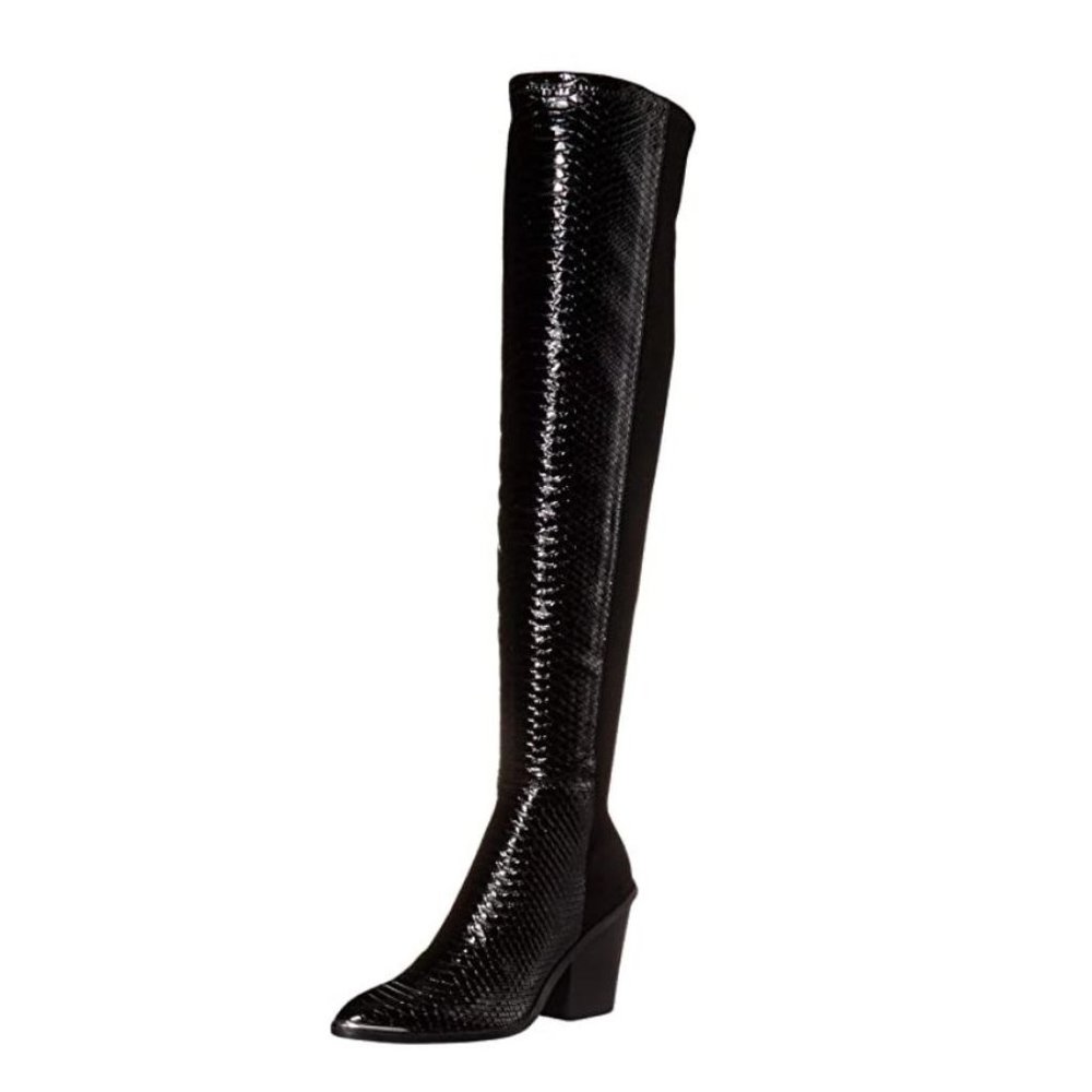 NWOB Janelle Over The Knee Black Boot Animal Print Size 5.5